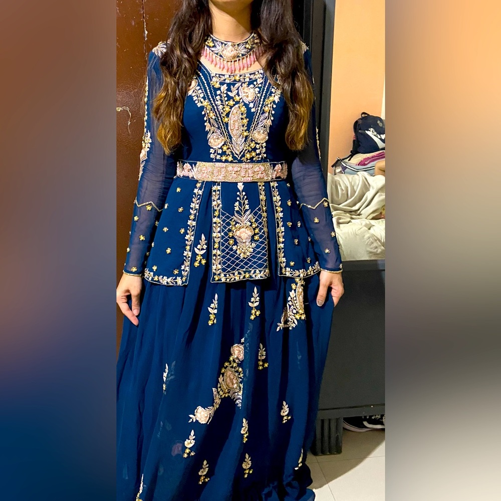 Indo western heavy party wear, comes with belt, neck piece